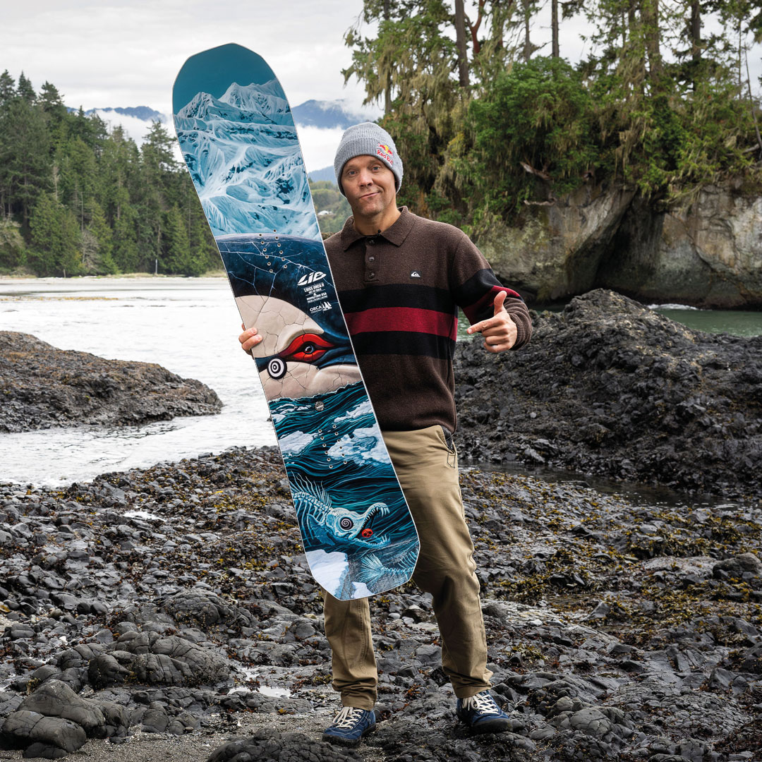Travis Rice with the new Lib Tech Orca 2 snowboard