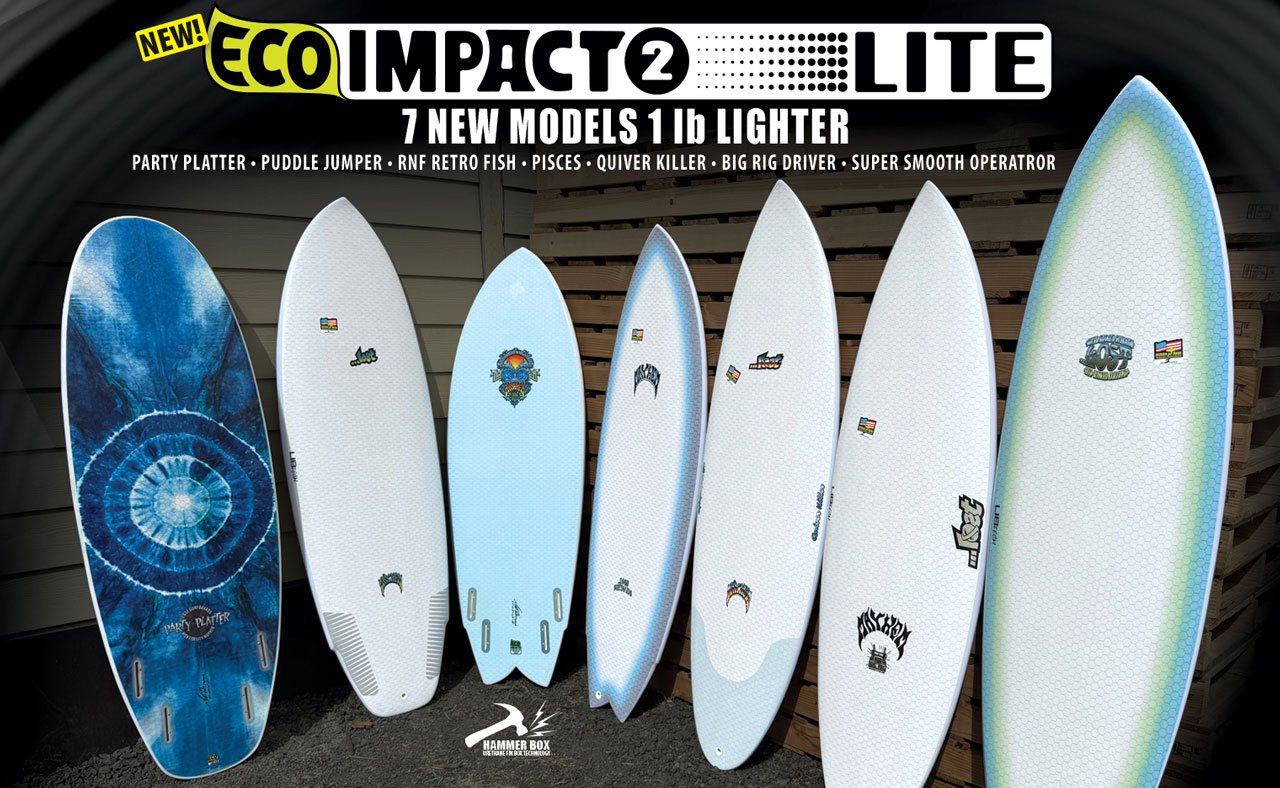 7 new Lib Tech surfboard models in the new Eco Impacto 2 Lite surfboard construction.