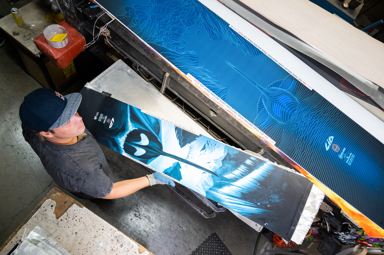 Travis Rice handcrafting his boards at the Lib Tech factory while dreaming of what’s next…